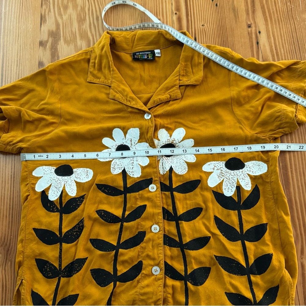 Big Bud Press Paintstamp Daisy Button Up Shirt in Spicy Mustard - Picture 8 of 9
